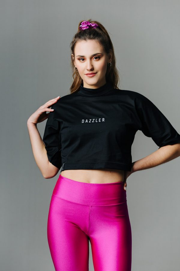 Μαύρη Cropped Μπλούζα με Κέντημα Dazzler -One Size