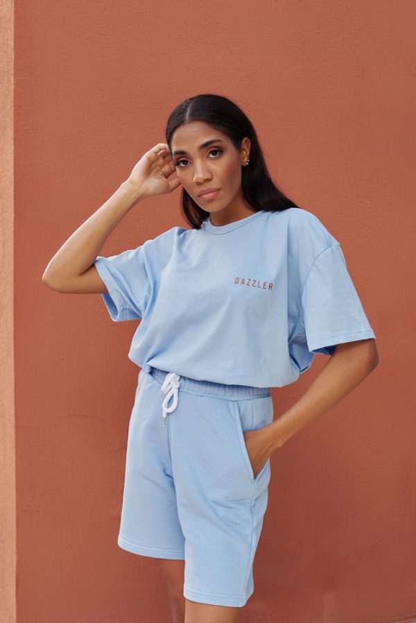 Γαλάζια Oversized Μπλούζα με Σχέδιο στην πλάτη Dazzler - One Size