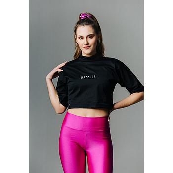 Μαύρη Cropped Μπλούζα με Κέντημα Dazzler -One Size